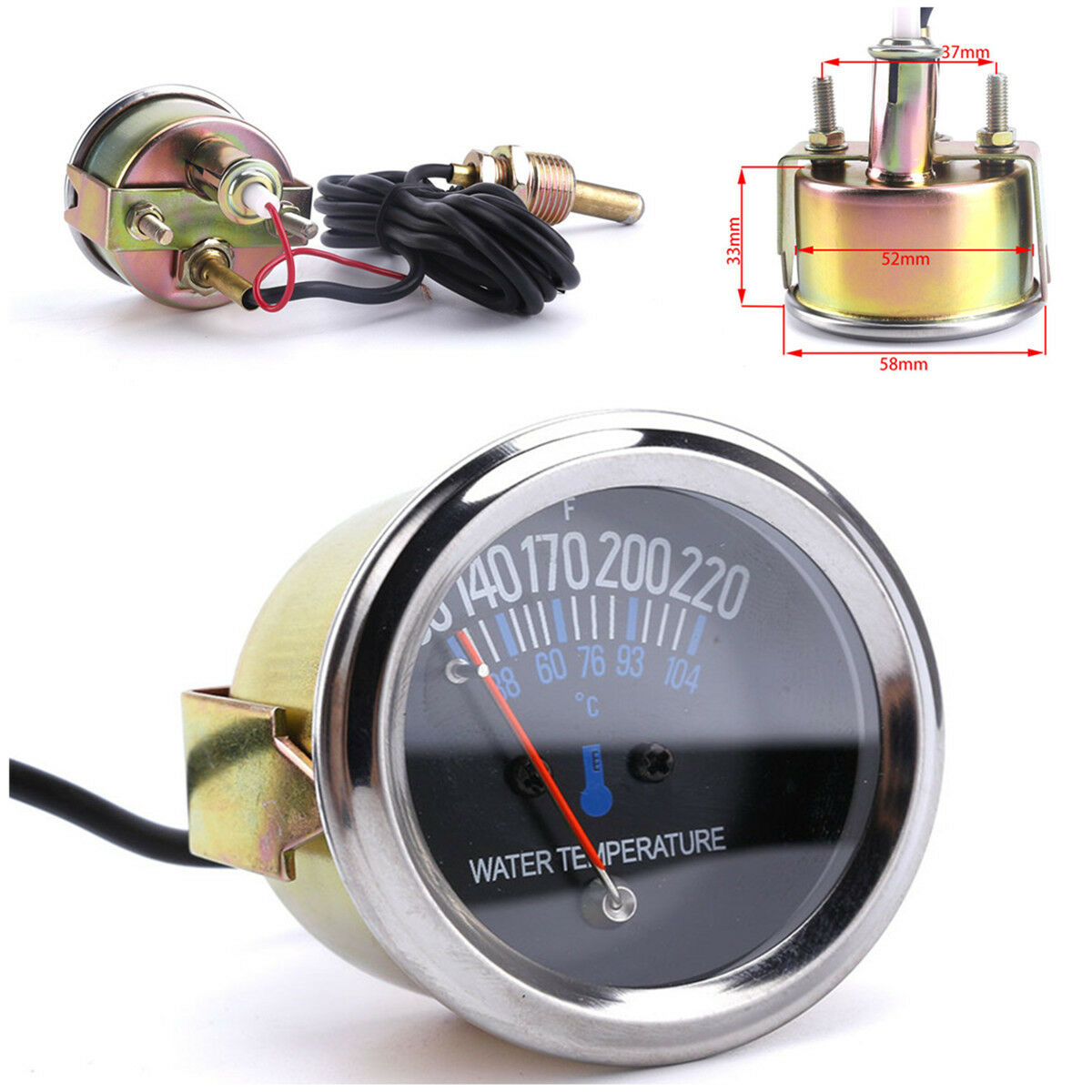 Black Mechanical Water Temperature Gauge with a 5/8 UNF Threaded End 38~104â„ƒ