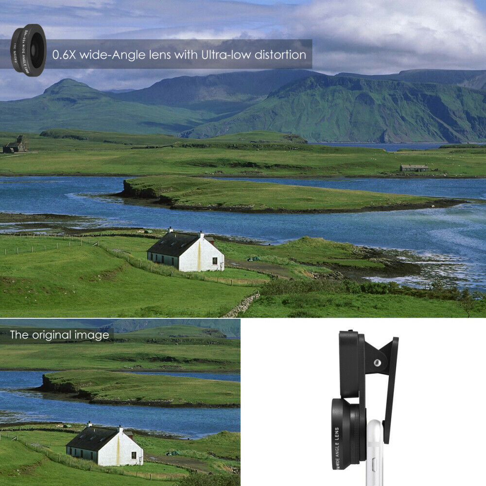 Universal 3-in-1 Fill-in Light  Wide Angle Macro Camera Lens Clip On for Phone