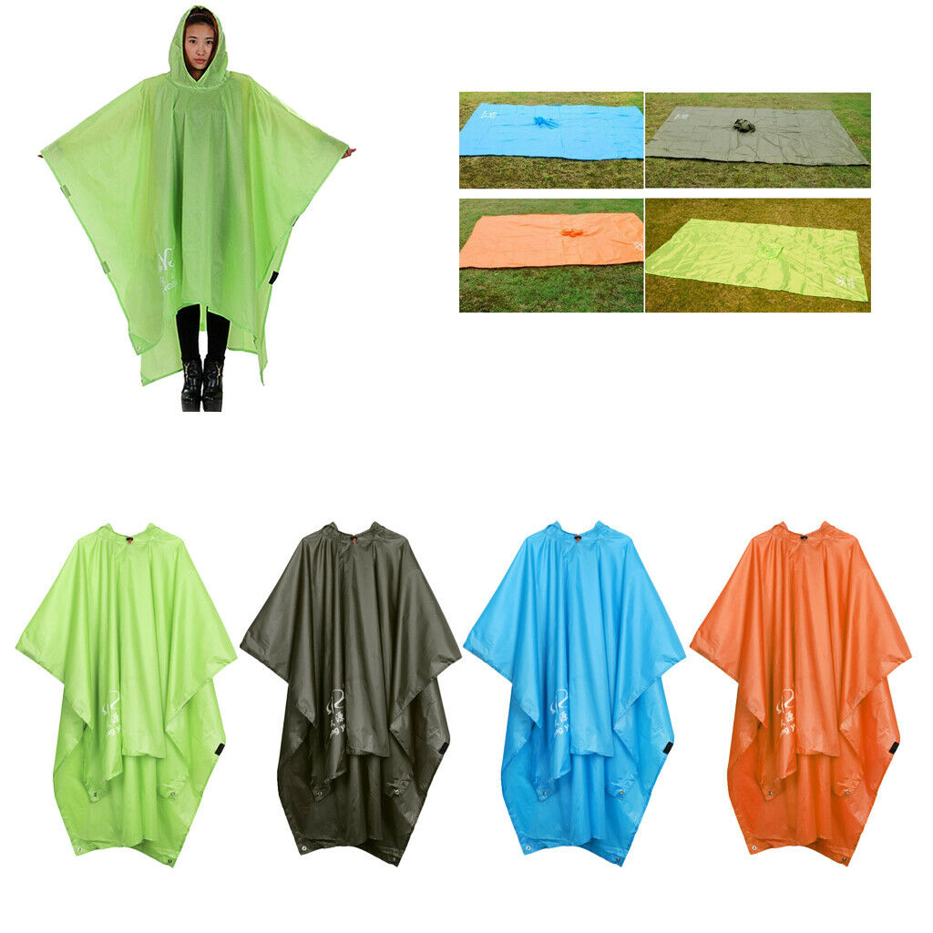 Multifunction Raincoat Poncho Cover Tent Hiking Rainwear Light Green