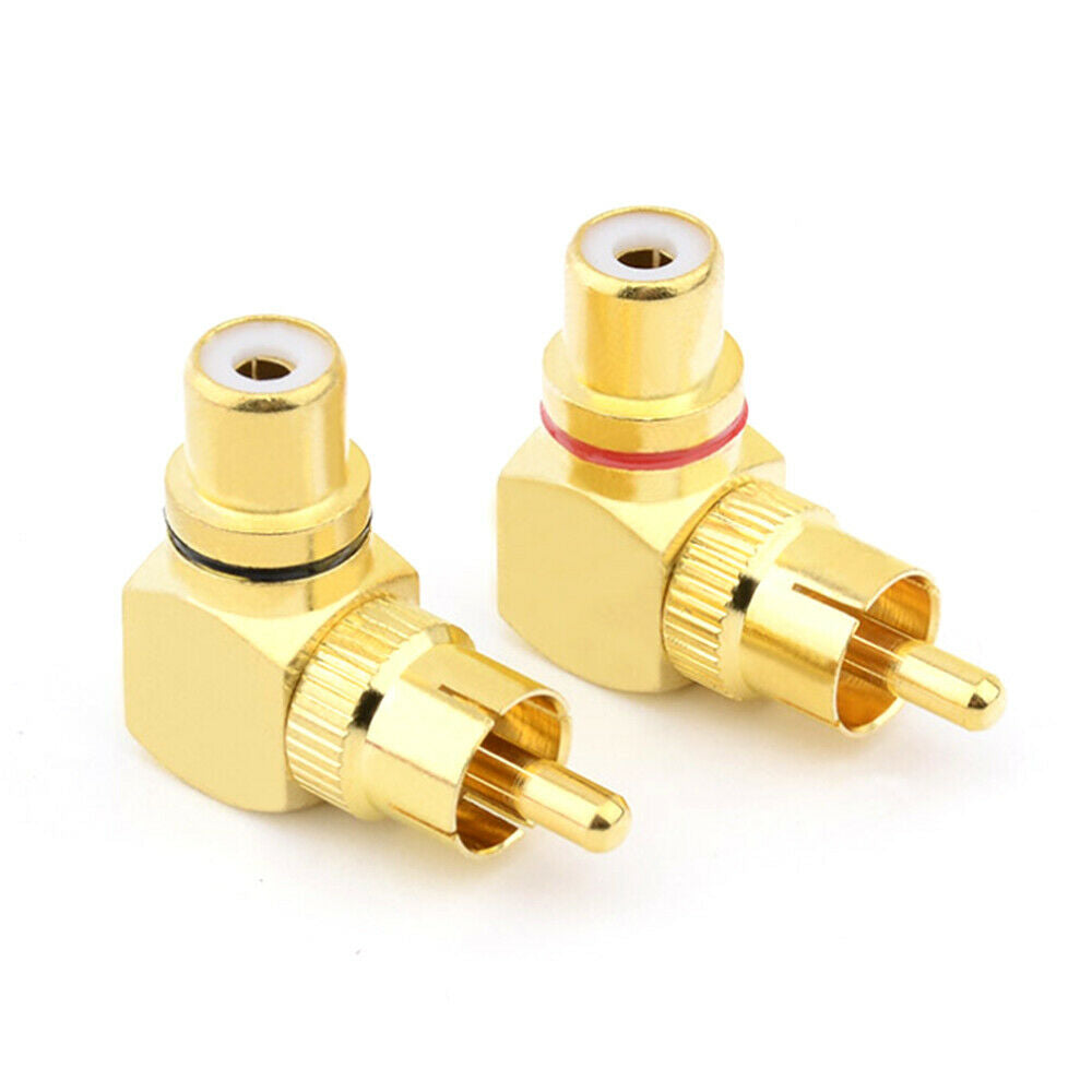 2Pcs RCA Right Angle Male to Female Connector Plug Adapter Audio Phono Adapters