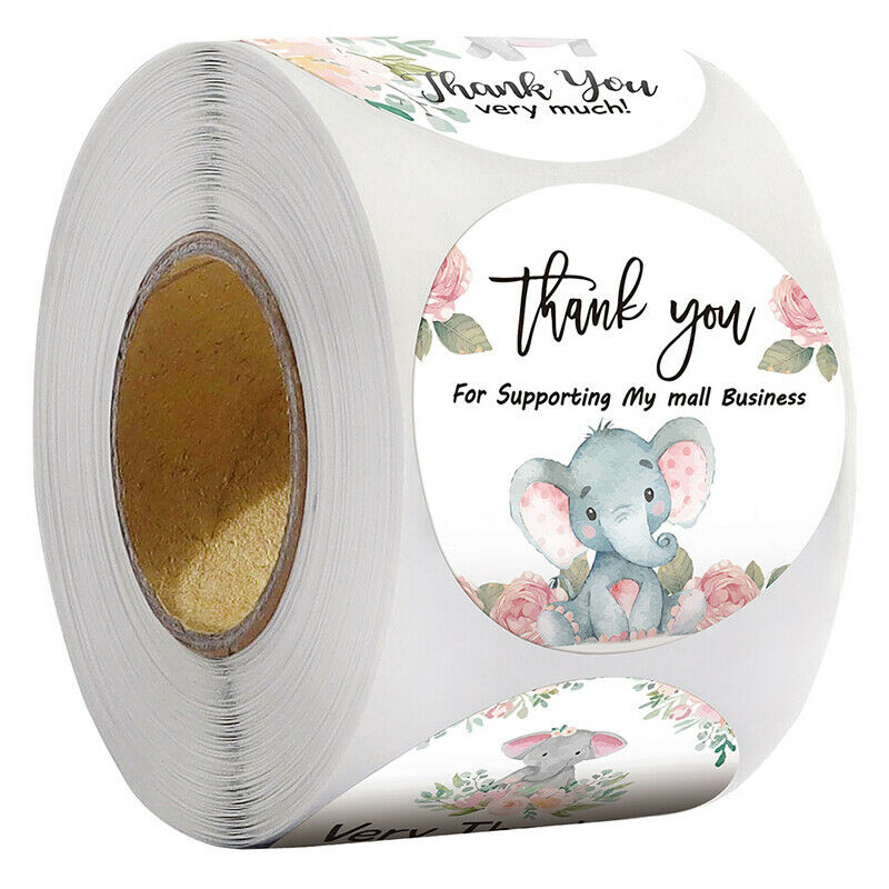 500pcs/roll elephant Round Floral Thank You Stickers Seal Labe.l8