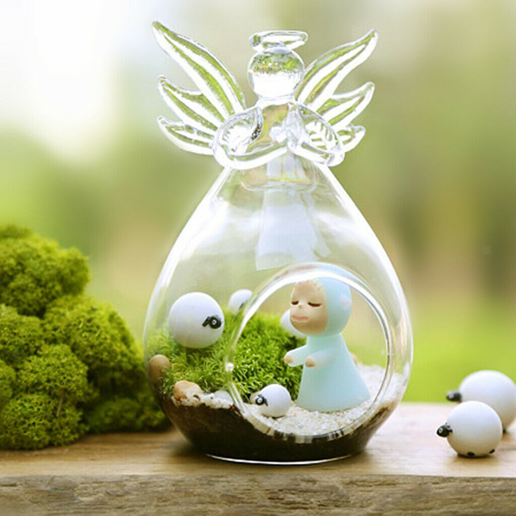 Angel Wing Glass Tea Light Candle Holder Cactus Planter Vase Terrarium Decor