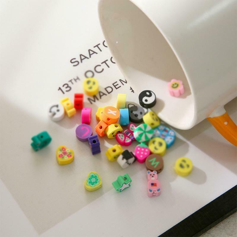 Beads Kit with Lid and Buckle 300 Pieces Beads Bear Star Fruits Flowers Shape