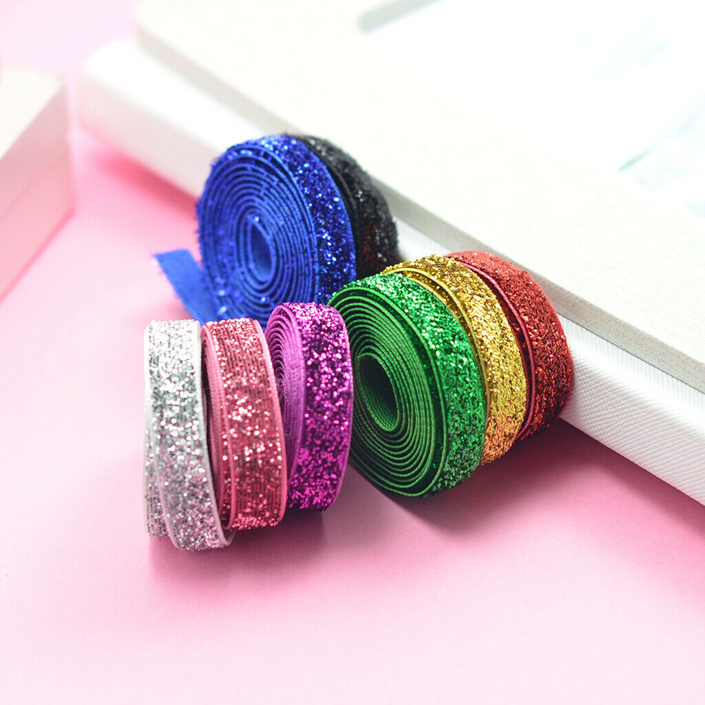 DIY 8yds 3/8"10mm Sparkle Glitter Velvet Ribbon Headband Bows Assorted Color
