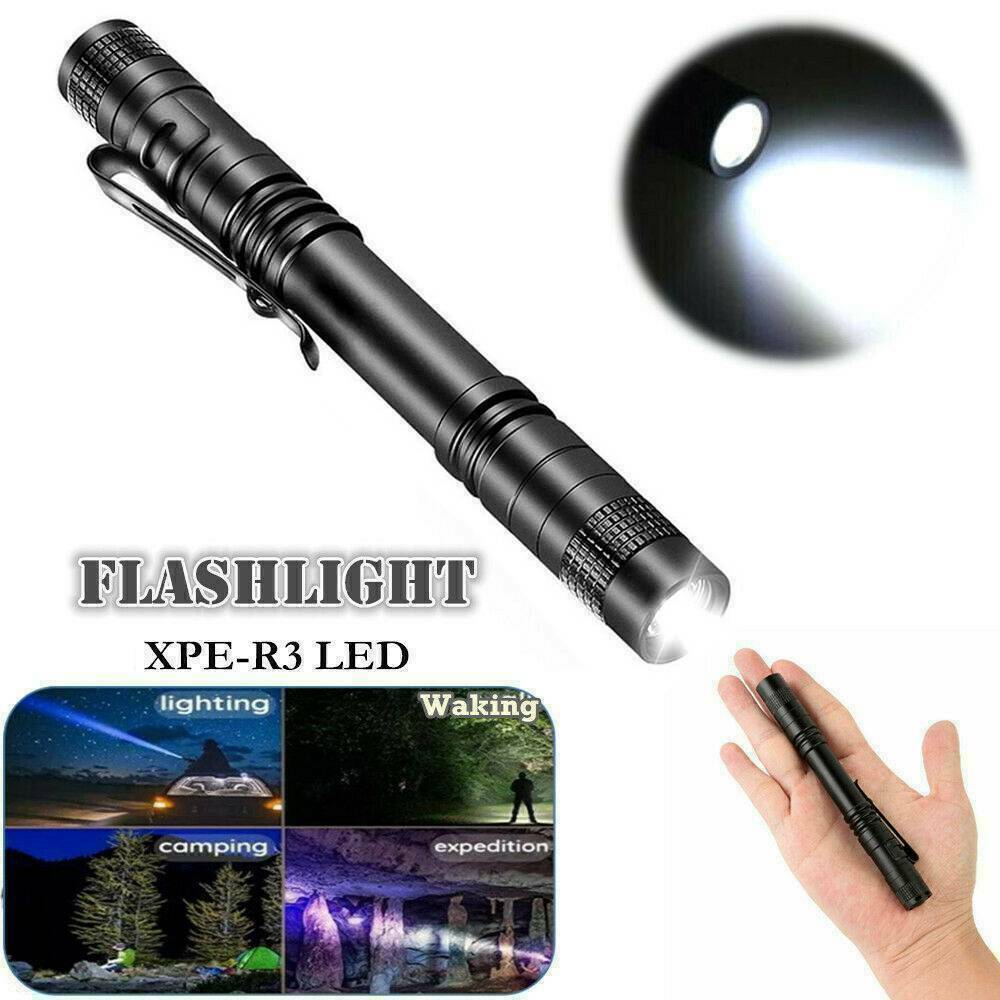 5* LED Flashlight Clip Mini Light Pocket Penlight Portable Pen Torch Lamp Set US