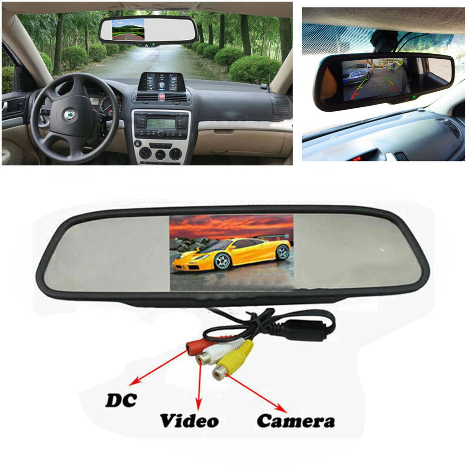 Car 4.3" Color TFT LCD Mirror Monitor Auto Reverse Rearview Backup Camera DVD
