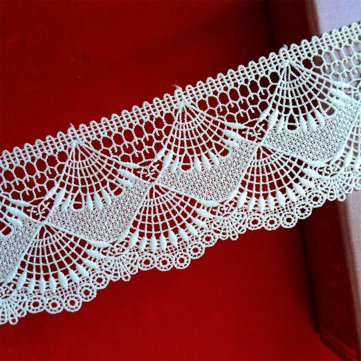 1Yd White 8cm Lace Trim Ribbon Fabric Crochet Applique Embroidered Sewing Craft
