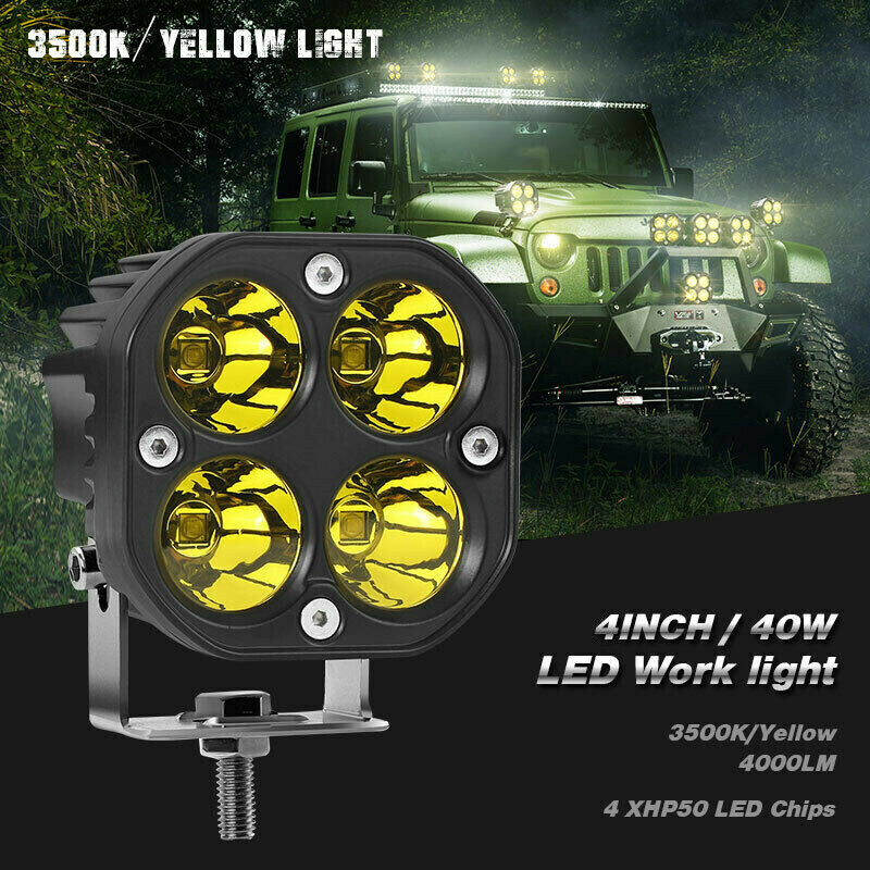 4Inch 40W Amber LED Work Light Bar Spot Pods Offroad 4WD SUV Driving Fog Lam Pb