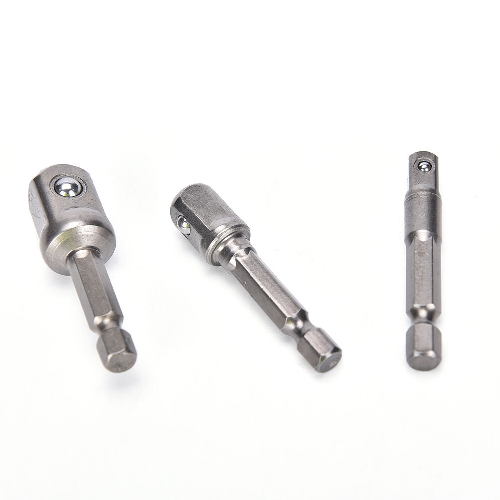 3pcs Chrome Vanadium Steel Socket Adapter Set Hex Shank to 1/4" 3/8" 1/2.l8