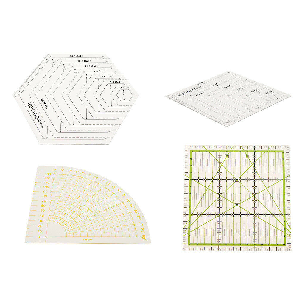 4Pcs Plastic Quilting Ruler Set Craft Patchwork Inch Sewing Templates