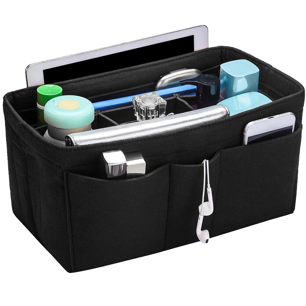 Black Cosmetics Bag Organizer Women Felt Bag Multifunction Makeup Storage Bag