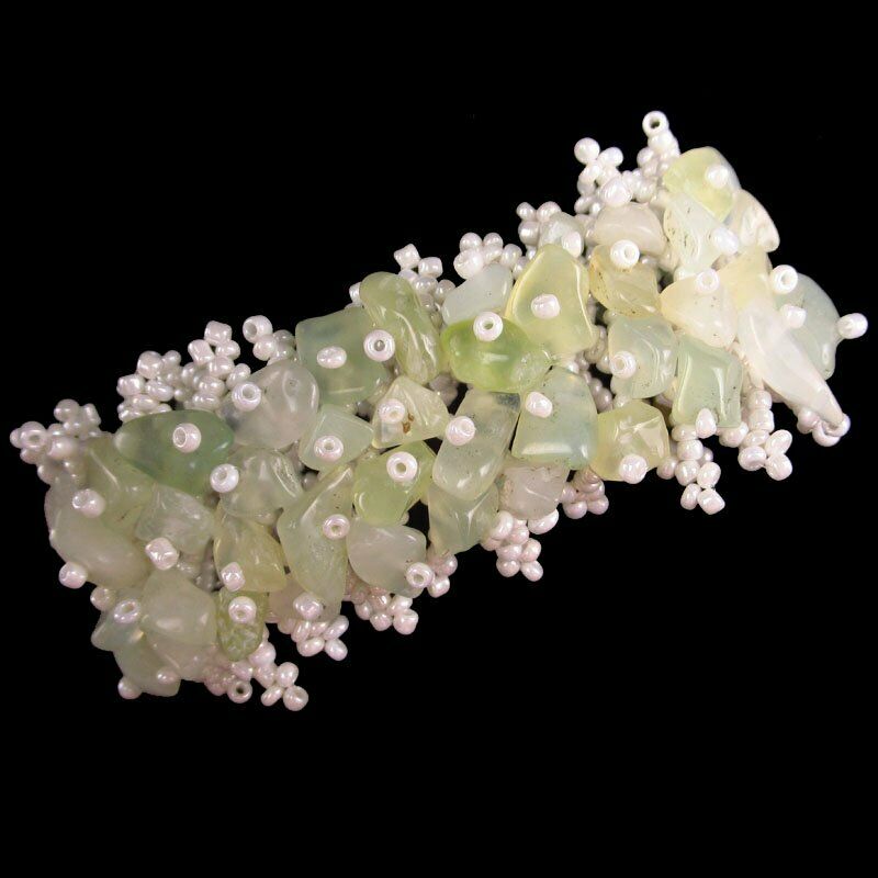 New Jade & White Crystal Hand-knitted Adjustable Bracelet 7.5 inch 124SL