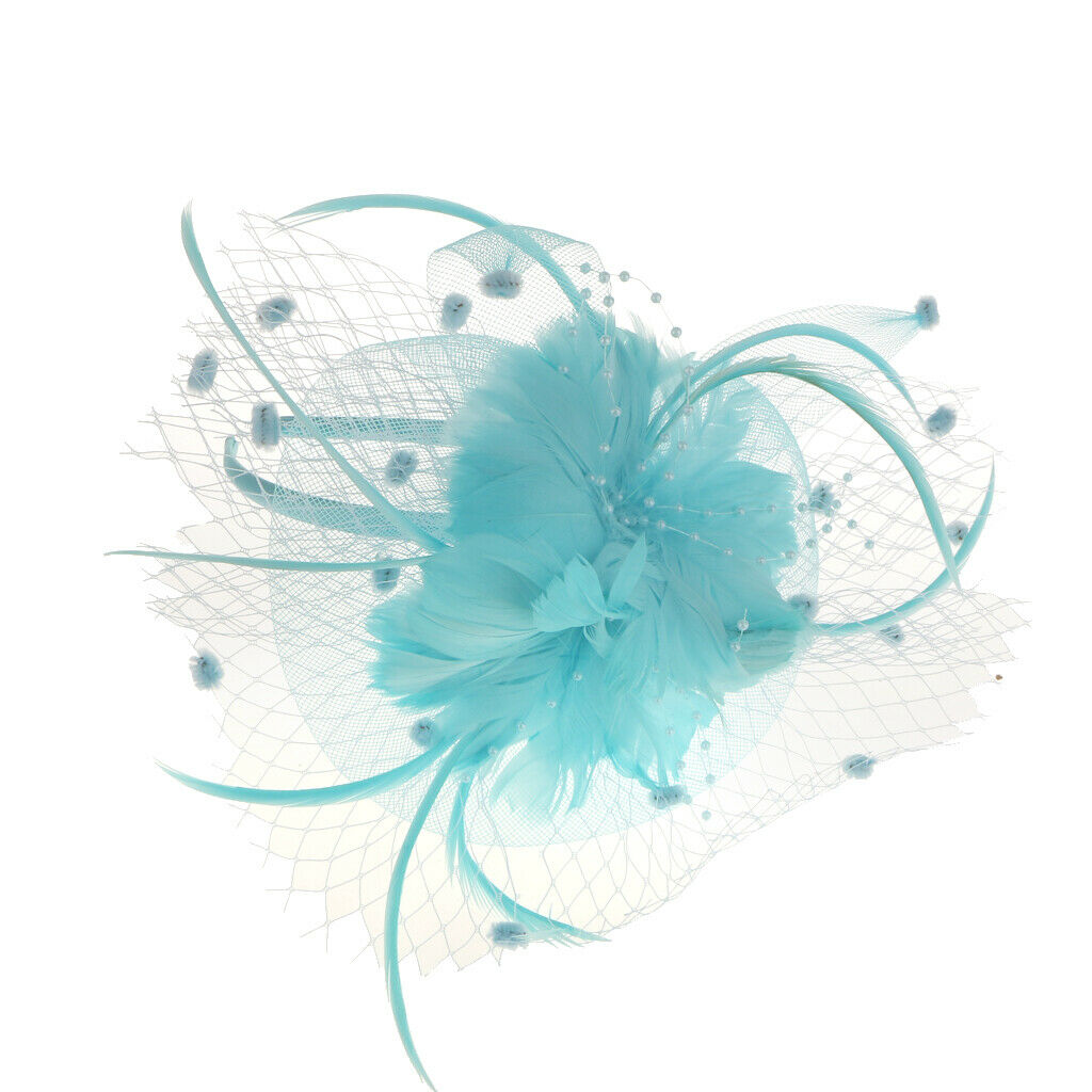 Flower Feather Net Fascinator Headband Wedding Race Ascot Ladies  Lake blue