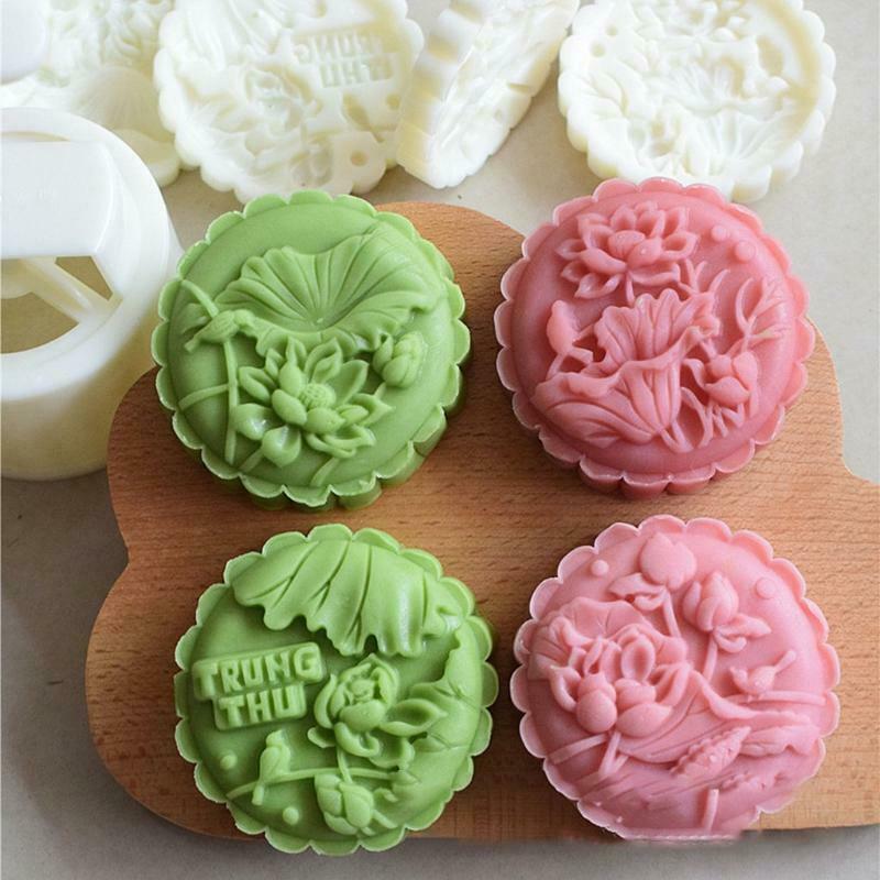150g DIY Mooncake Mould Decor Cookies Pastry Moon Cake 4pcs Flower Stamps Mold