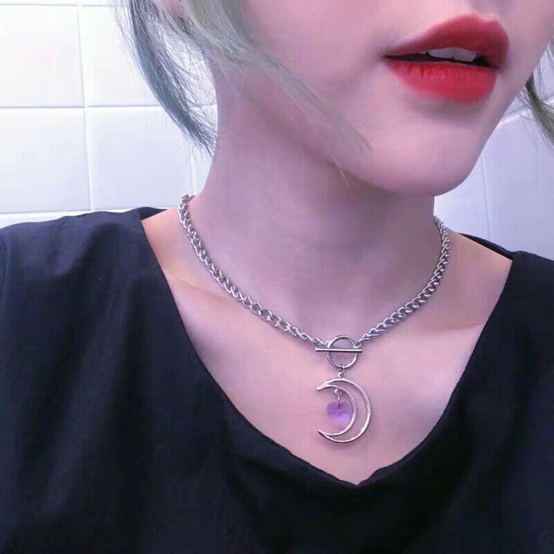 Fashion Love Heart Moon Pendant Choker OT Buckle Neckalce Jewelry Accesso.l8