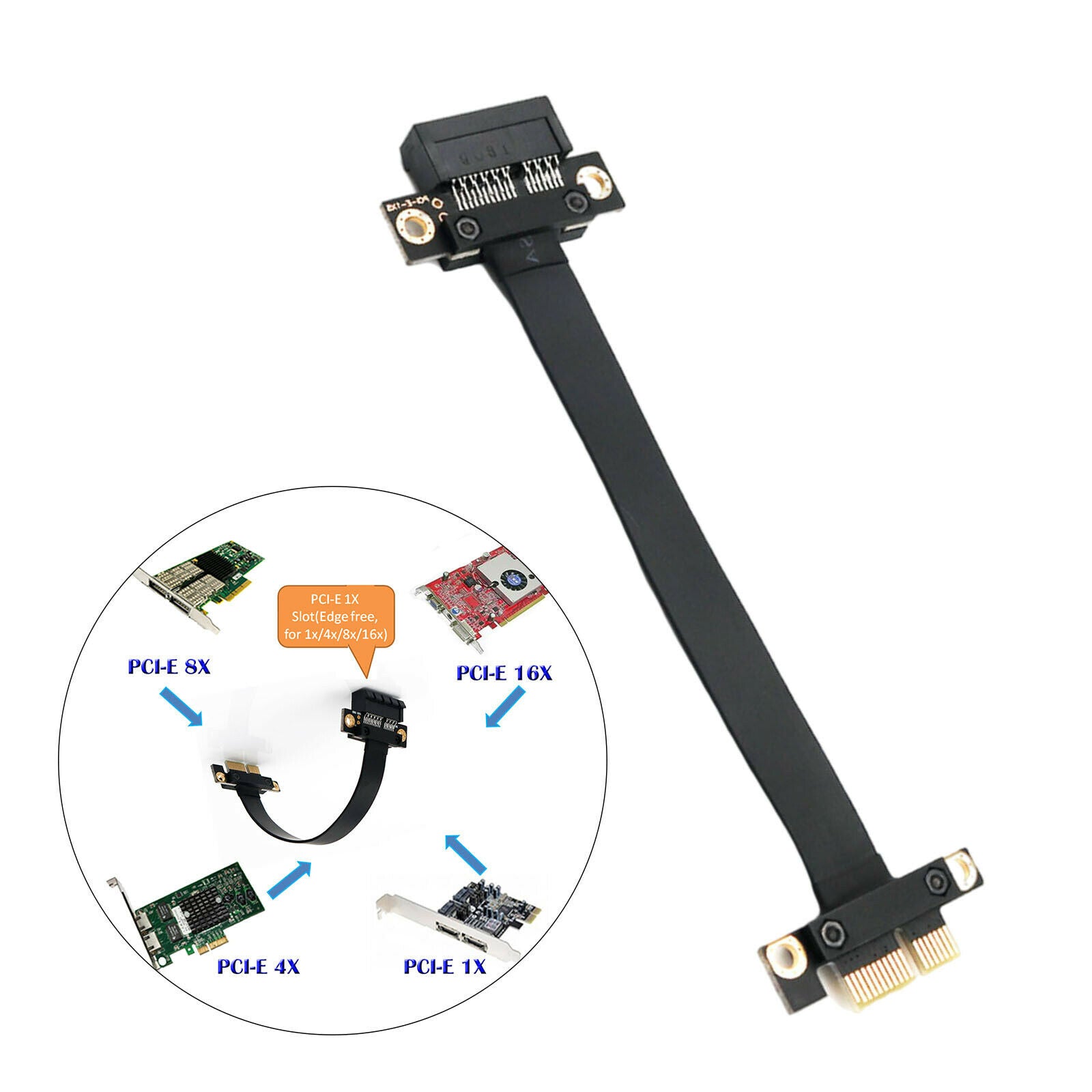 PCI-e PCI Express 36PIN 1X Extension cable Extender 180 Degree 20cm