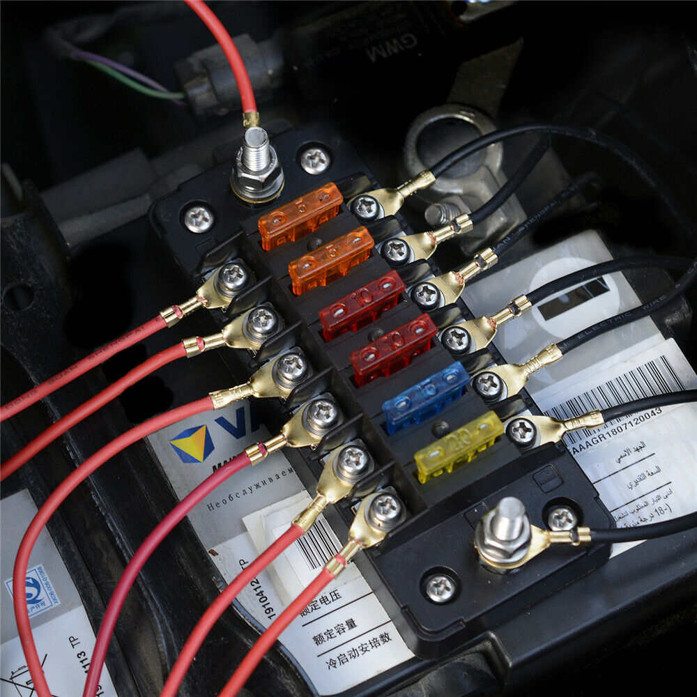 6 Circuit Fuse Block W/Negative Bus 6-Way Fuse Box with Ground Protection Cover