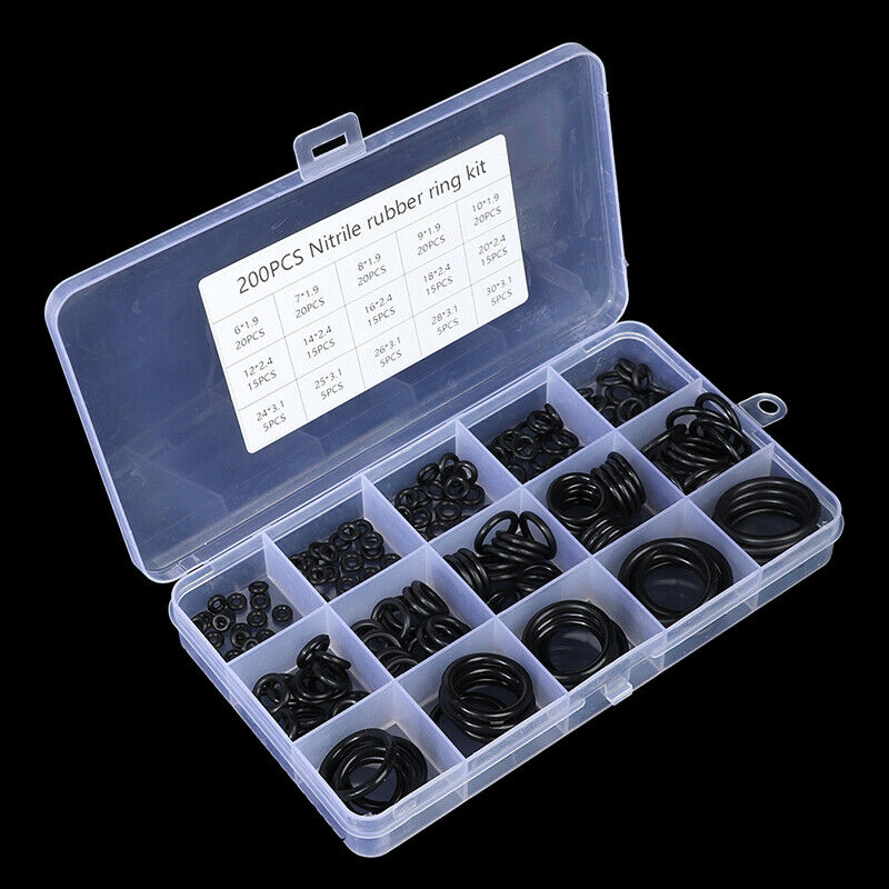200Pc Rubber O-Ring Washer Assortment Set Hydraulic Plumbing Gasket Seal .l8