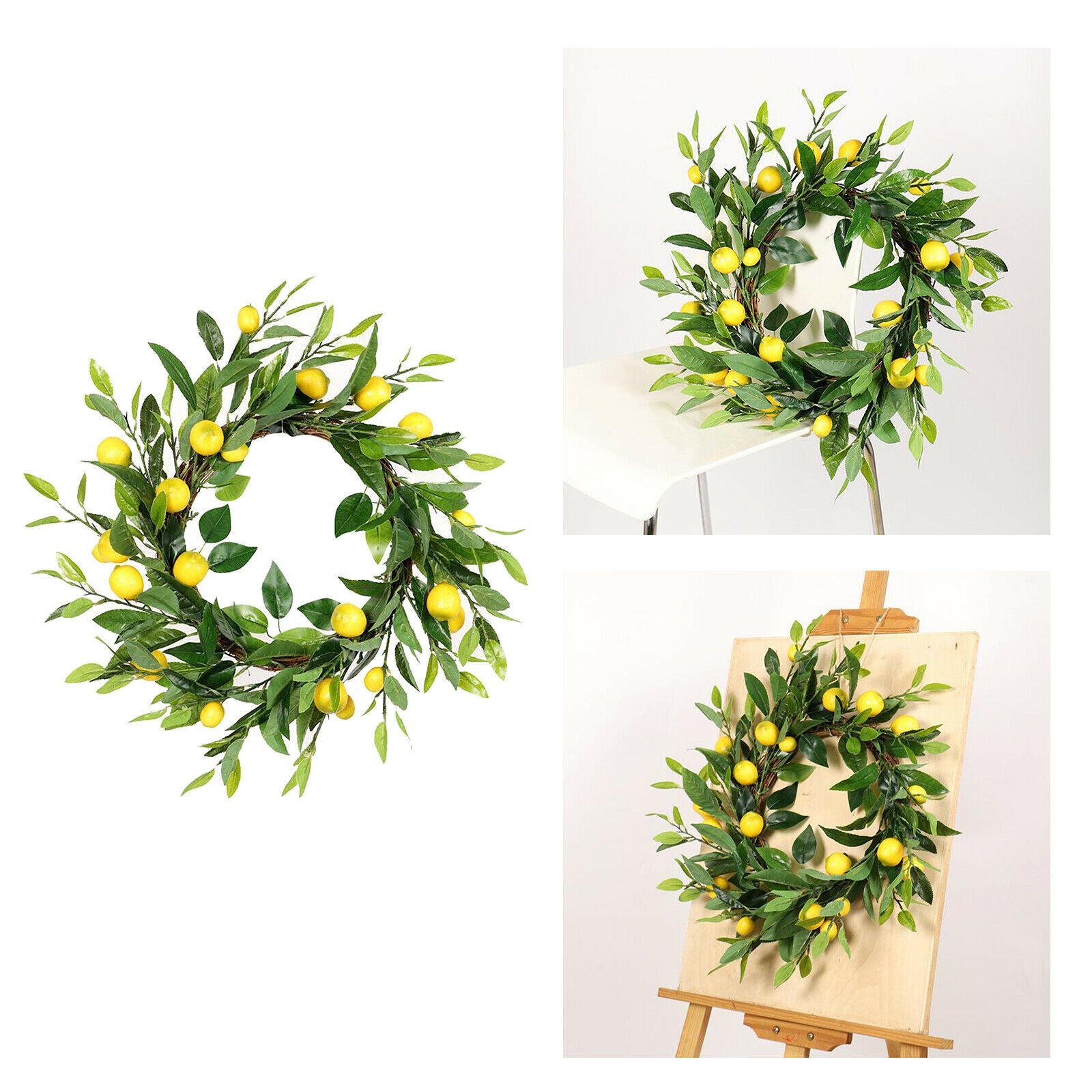 Artificial Lemon Wreath Yellow Hoop for Front Door Home Wedding Festival