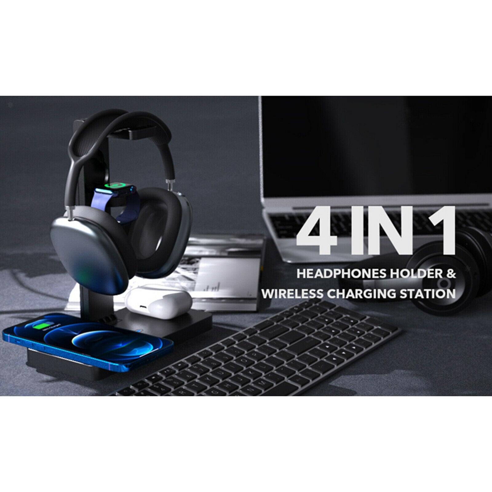 Detachable 4 in 1 Magnetic Wireless Charger with Headphone Stand