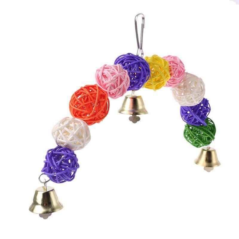 Bird Parrot Chew Toys Bite Rattan Teeth Grinding Ball Bell Attractive Parakeet