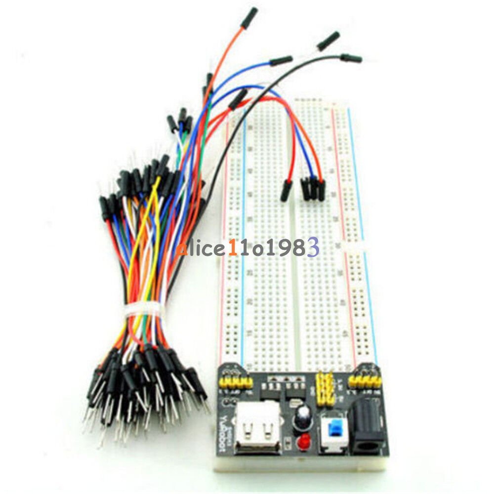 MB102 Power Supply Module 3.3V 5V+Breadboard Board 830 Point+65PCS Jumper cables