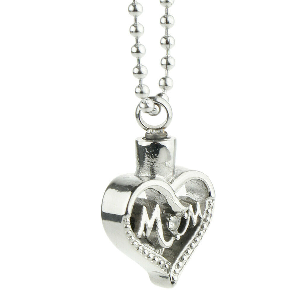 Stainless Steel Cremation Urn Pendant Necklace Ball Bead Chain Mom