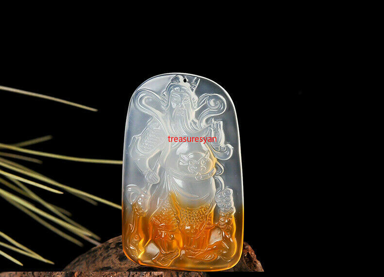 100% natural agate chalcedony hand-carved beauty Wu Cai Shen Guan Gong pendant