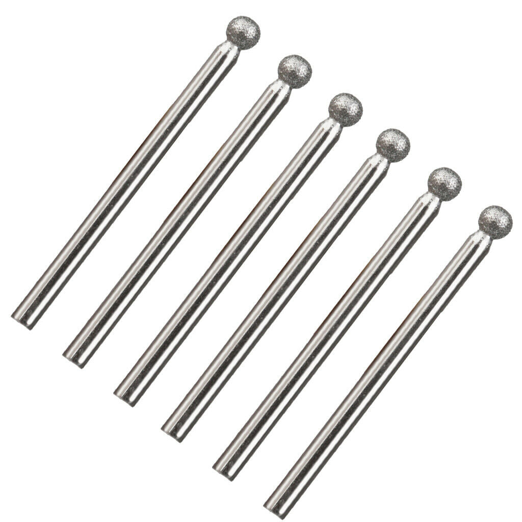 6pcs/set 45mm Diamond Coated Round Ball Shape Grinding Burrs Bit Shank Grits