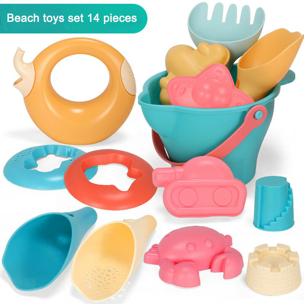 Kids Beach Toys Kit Bucket Rake Truck Kids Gifts for Boys Grils Age 3+ 14pcs