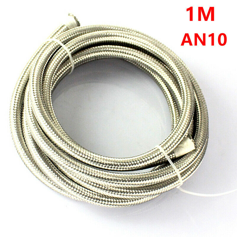 1M 10AN Car Oil Cooler Stainless Steel Braided Oil Fuel Line Hose 14.3mm Inlet