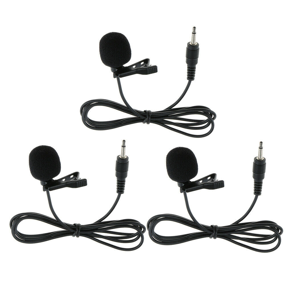 3 Pcs Lavalier Microphone Mic for Vloggers Tour Guide 3.5mm Clip-on Black