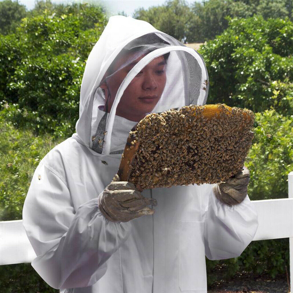 Beekeeper Protection Suit Equipment Suit Coat Safe Veil Hat L Size White New