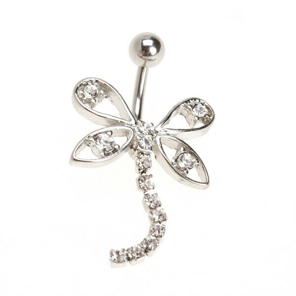 316L Stainless Steel Dragonfly Dangling Belly Naval Button Ring Piercing - Clear