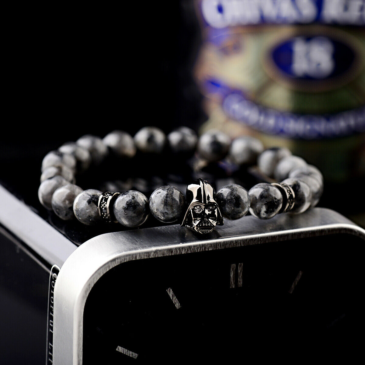 Men's Zircon Star Wars Darth Vader Bracelets 8mm Natural Black Stone Bracelets