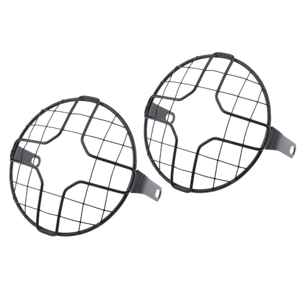 2pcs 7" Metal Motorcycle Headlight Grill Guards Headlamp Covers Protector