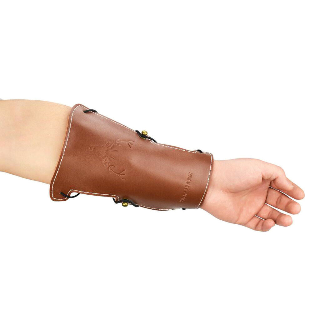Adjustable Cow Leather Archery Armguard Forearm Guard Protector Brown