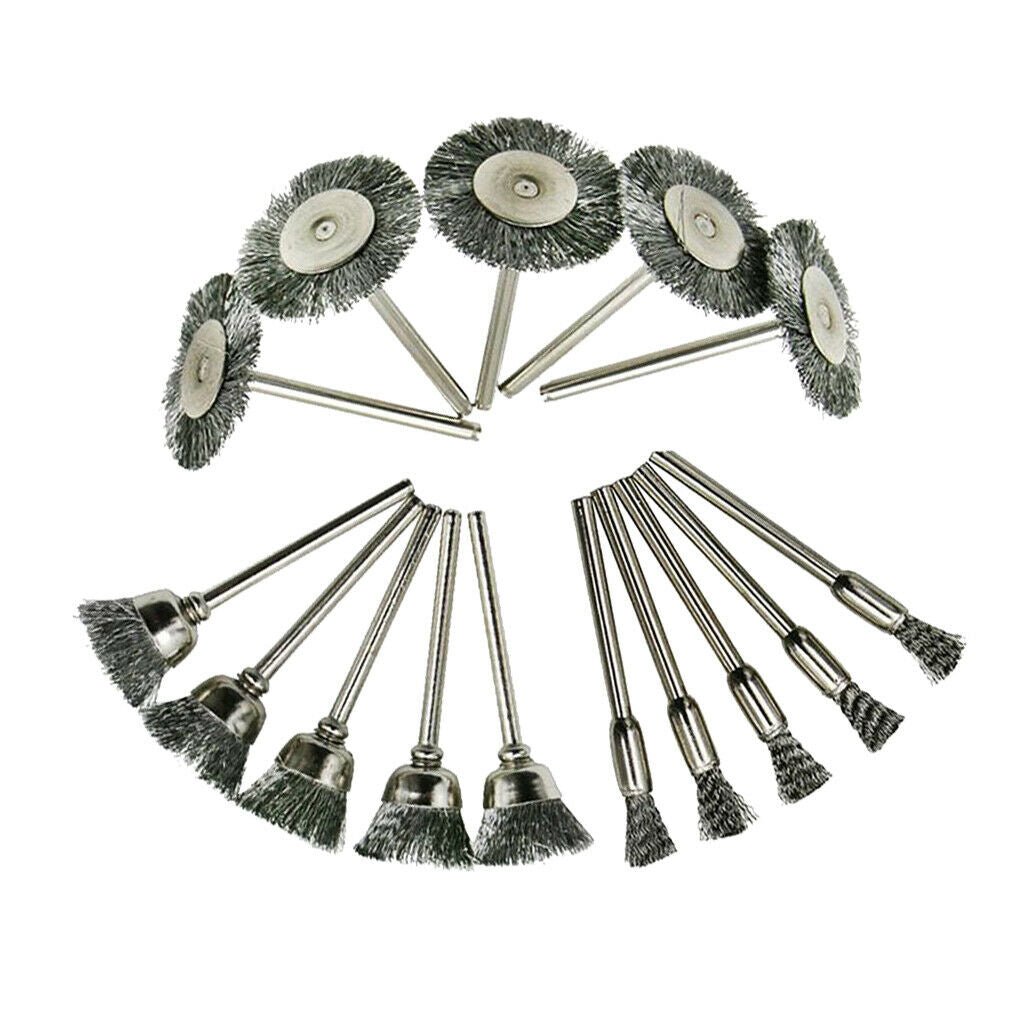 15pcs 6mm 15mm 25mm Steel Wire Wheel Rust Cleaner Brush Pen Cup Polishing