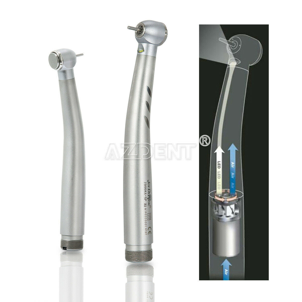 Dental LED High Speed Handpiece 2Hole E-generator Ceramic Bearing Stainless Body