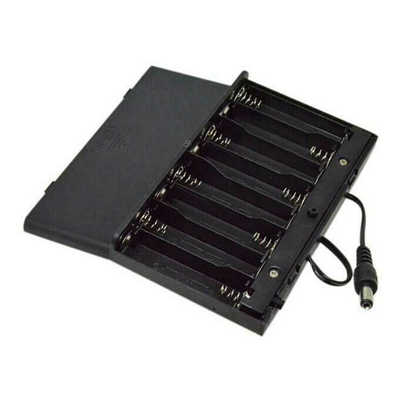 1Pc 12V 8-Section AA Battery Holder Case Box Black with Leads DC Cover Container