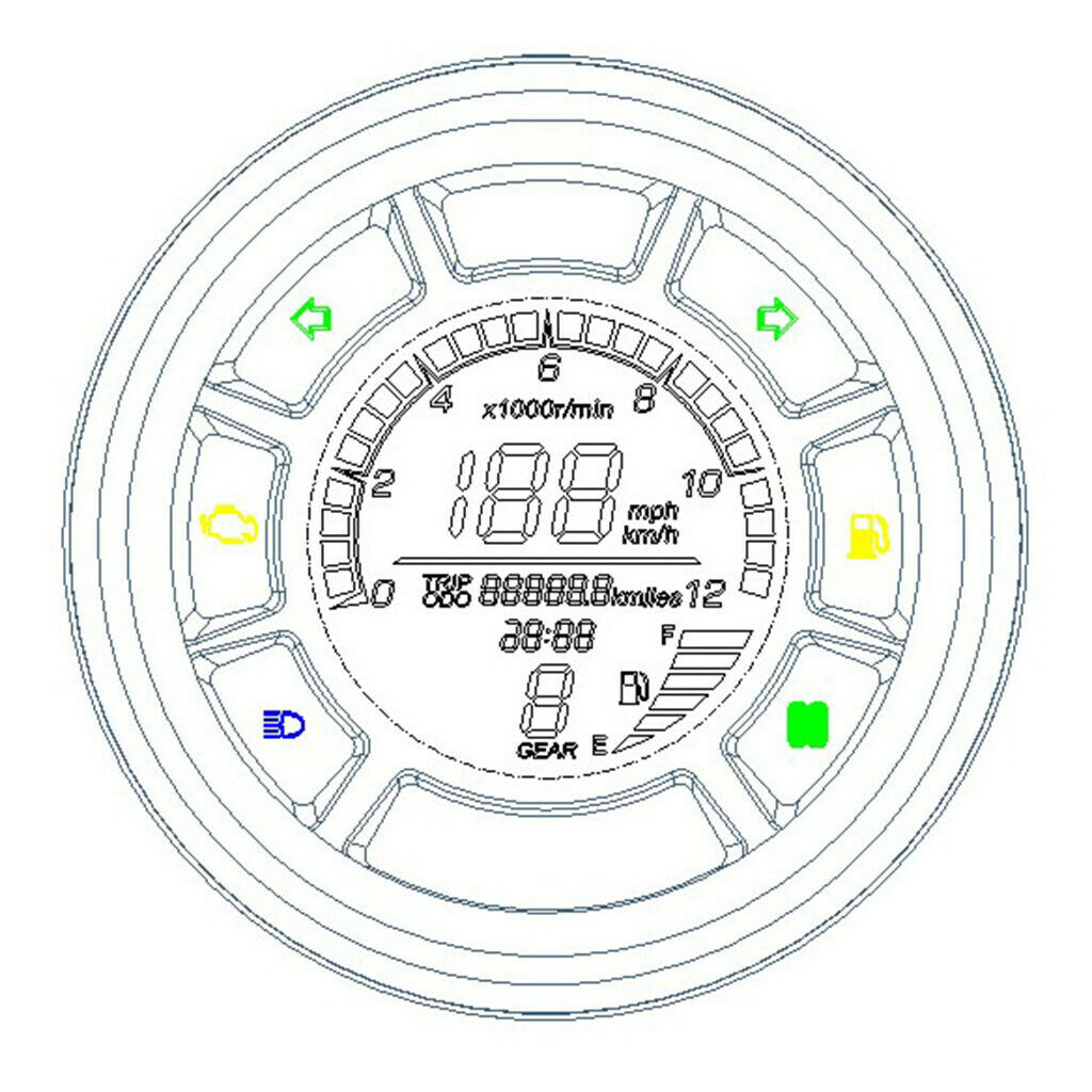 Speedometer Tachometer LCD Digital Backlight Motorcycle for 1,2,4 Cylinder