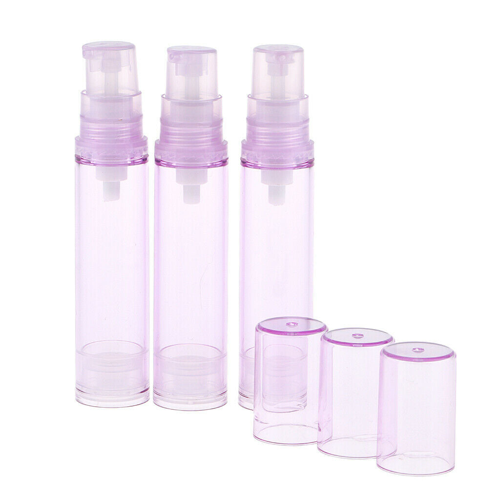 3x Empty Airless Vacuum Pump Bottles Travel Cosmetic Containers 10ml Purple