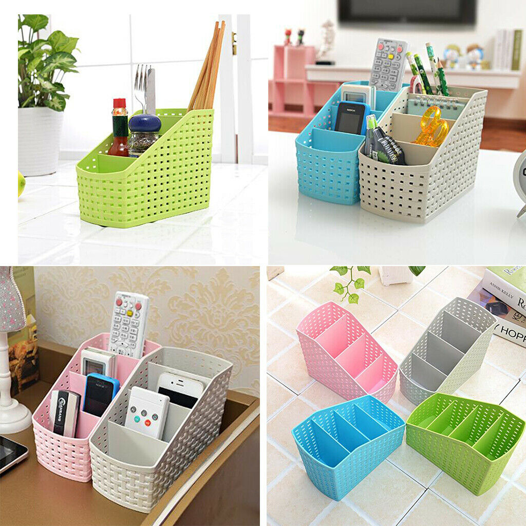 Plastic Makeup office Holder Kitchen Desktop Storage Organizer Basket Blue