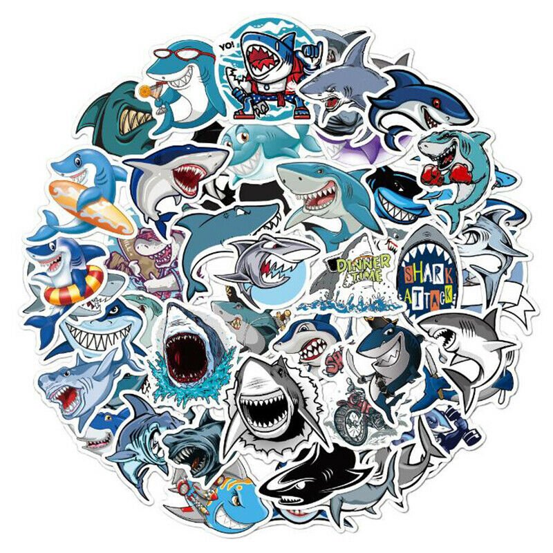 50Pcs Cute Animal Shark Stickers Laptop Skateboard Luggage Guitar Stickers T Fx