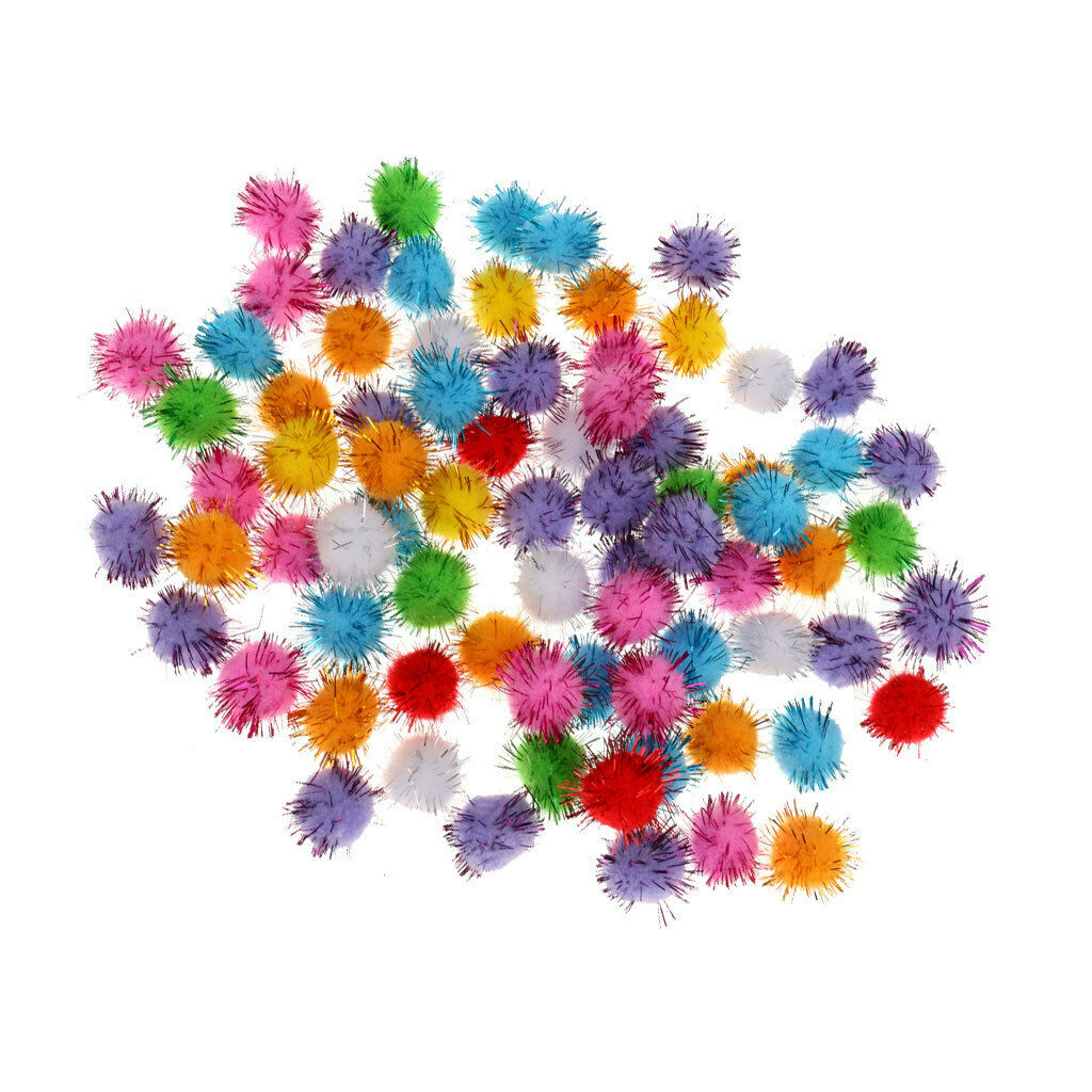 100 Colorful Tinsel Pom Pom Balls For Cat Kittens Funny Kids Toys Game
