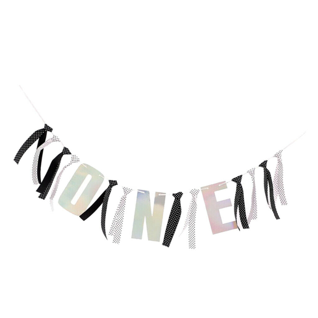 Baby One Year Highchair Banner 1st Birthday Garland  White and Black