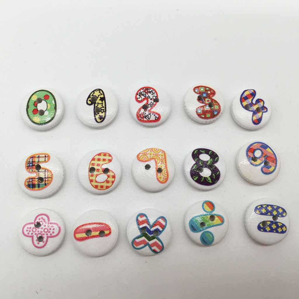100Pcs Printed Wood Buttons Number Crafts Buttons for DIY Sewing Scrapbook