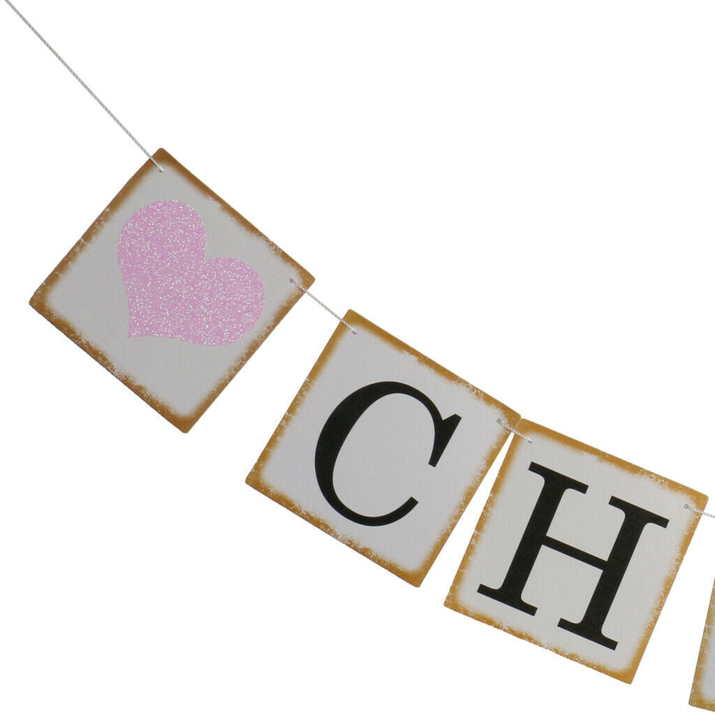 Cheers Letter Garland Banner with Glitter Heart Wedding Bunting Photo Props
