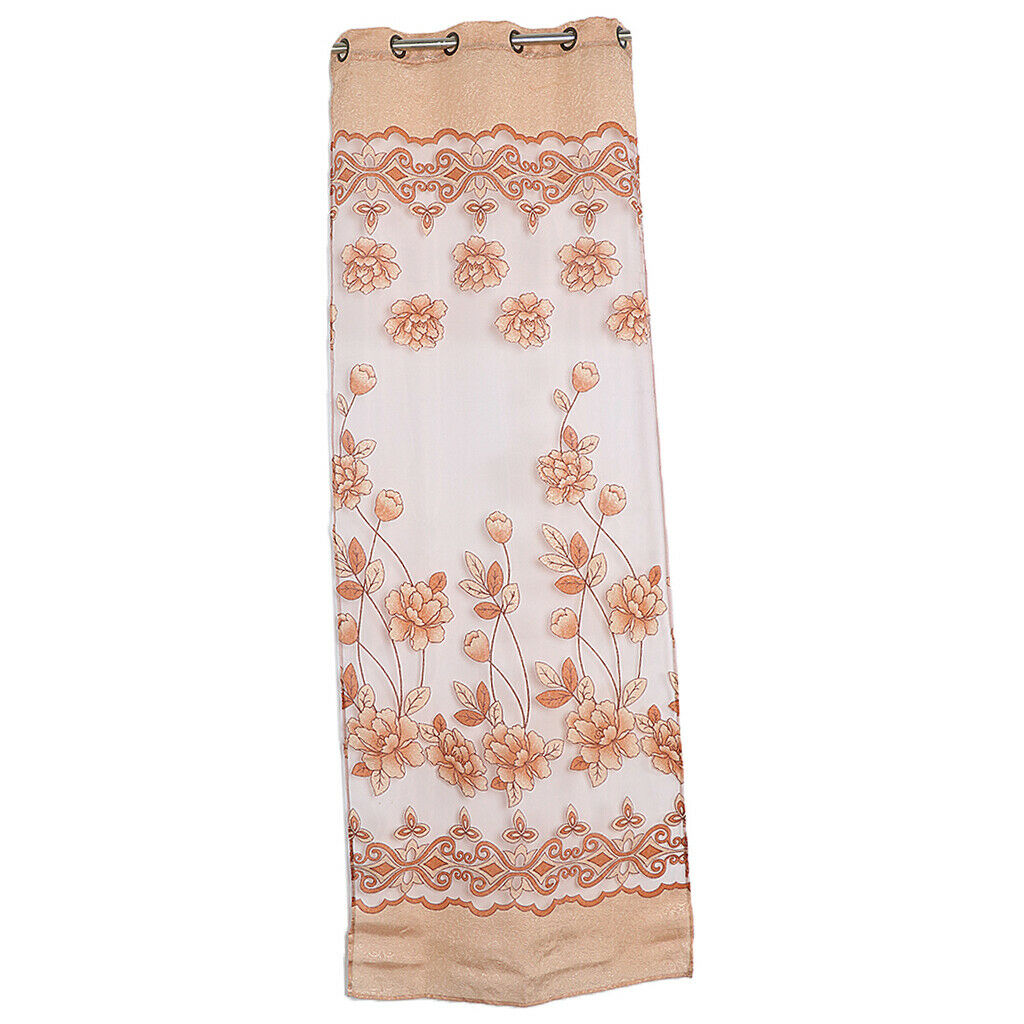 250x100cm Flower Pattern Jacquard Door Window Tulle Voile Curtain- Coffee UK