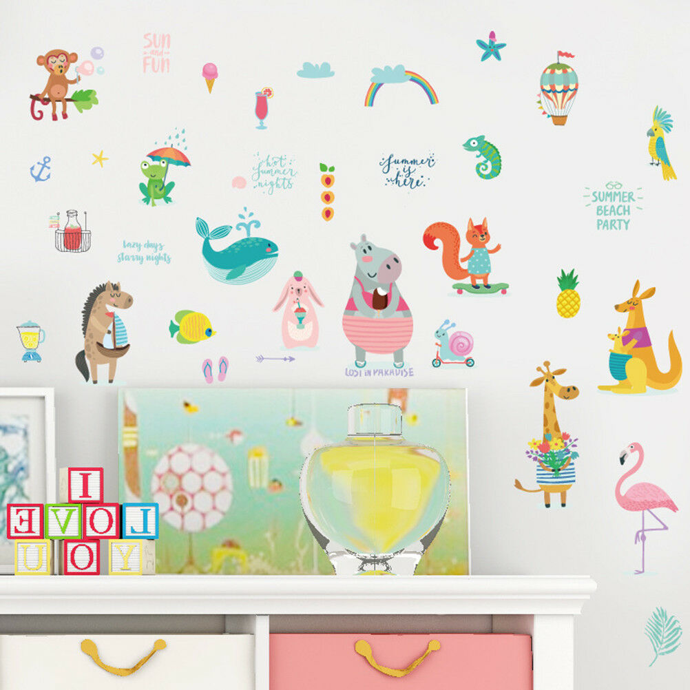 cartoon monkey whale flamingo mural wall stickers baby bedroom decor  BDAU